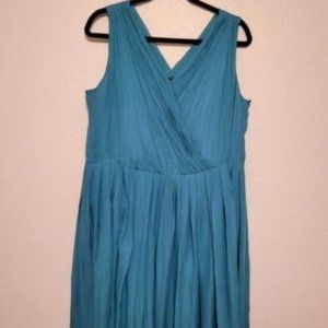NWT Talbots Pleated Silk Green Sleeveless Dress 14W